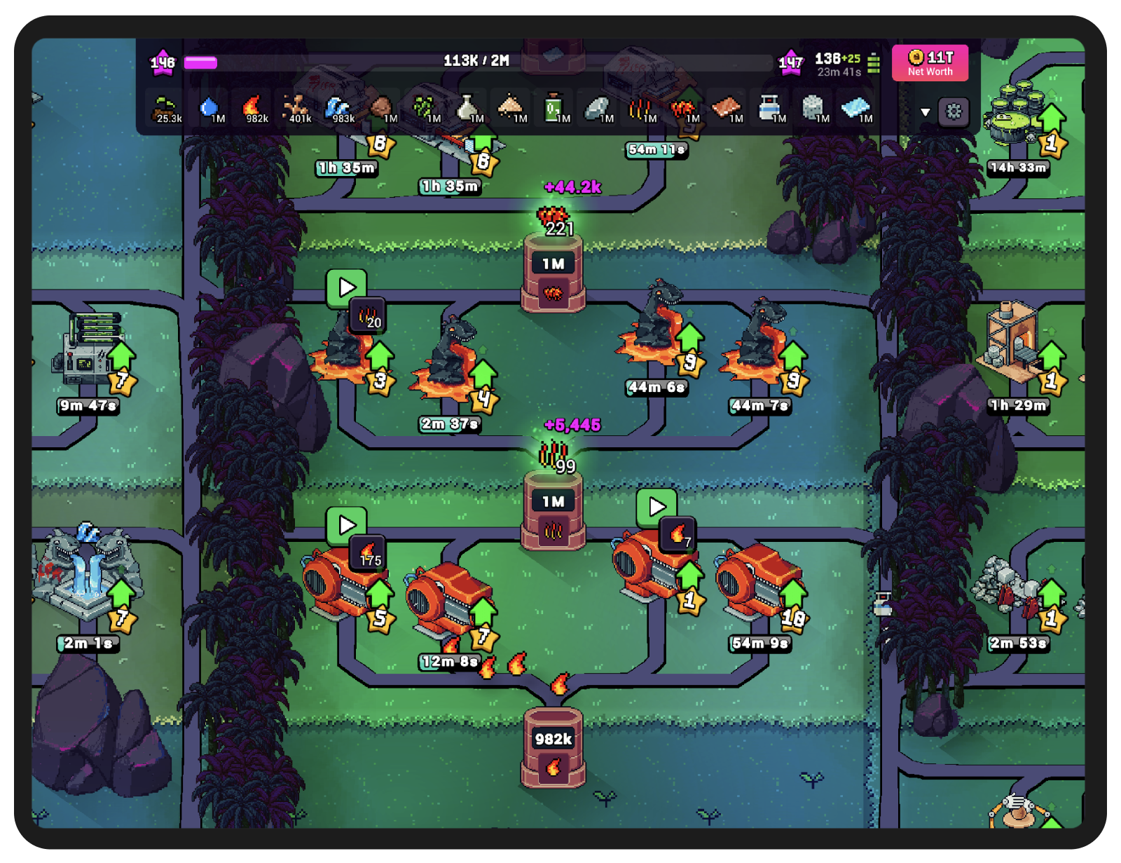 Production line with cooldowns and transformations